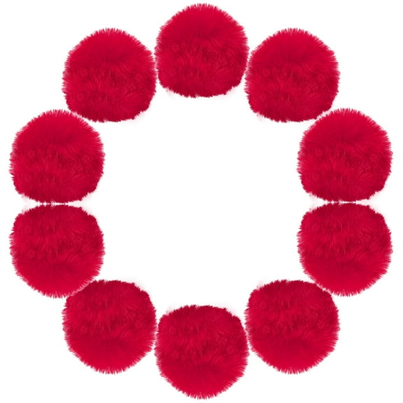 Uxcell 3.5 Inch Faux Fur Pom Pom Balls, 10 Pcs Red Faux Fur Pom Poms for Hats with Elastic Loop for DIY Knitting Hats Keychain Scarves Gloves Bags Shoes