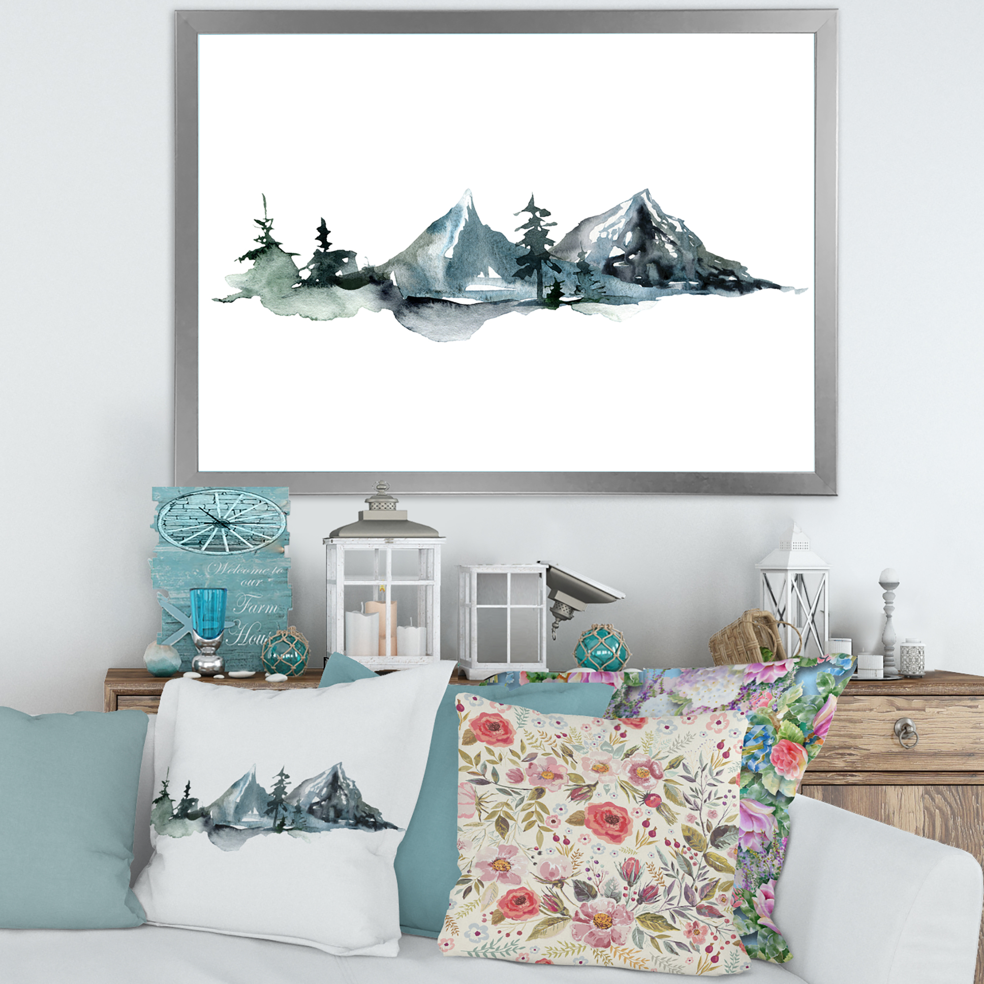 Designart 'Minimalistic Fir Forest and Winter Mountains III' Modern Framed Art Print