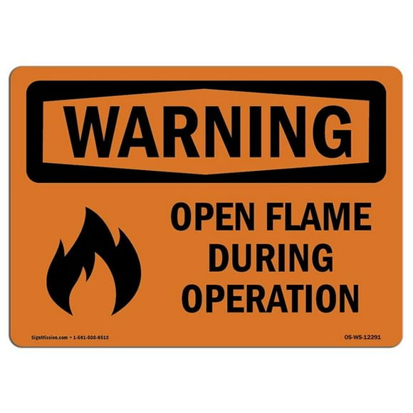 SignMission OS-WS-D-35-L-12291 OSHA Warning Sign - Open Flame During Operation with Symbol