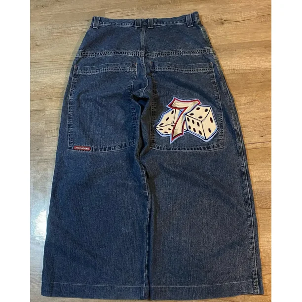 JNCO Jeans Y2K Mens Hip Hop Size 7 Dice Graphic Embroidered Retro