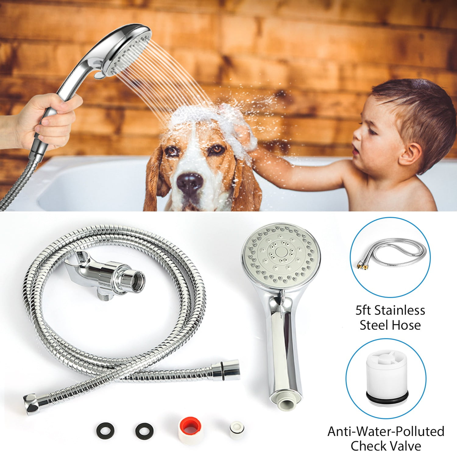 BAI 0195 Wall Mounted Handheld Shower Holder with Integrated Hose  Connection in Polished Chrome Finish