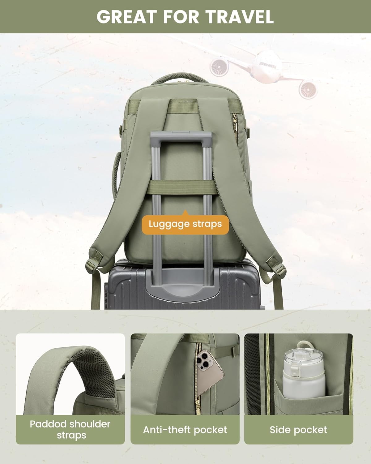 LOVEVOOK Travel Backpack Carry on Flight Approved 40L,Waterproof TSA Travel Essentials Personal Item Backpack for Women Men,Carry on Luggage Suitcase Travel Bag for Airplane with 3 Packing Cubes