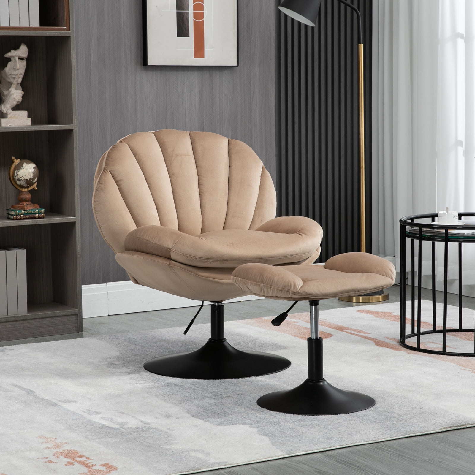 Yardi Yard Modern Swivel Upholstered Accent Chair and Ottoman, Adjustable Seat Height Velvet Office Chair Khaki Yardi Yard Modern Swivel Upholstered Accent Chair and Ottoman, Adjustable Seat Height Velvet Office Chair Khaki