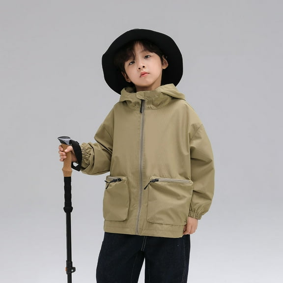 AUNVITO Boys Windbreaker with Pockets Lightweight Nylon Spandex Hooded Jacket for 2-12Y, Zippered Front & Adjustable Hood Casual Outerwear for Spring/Fall