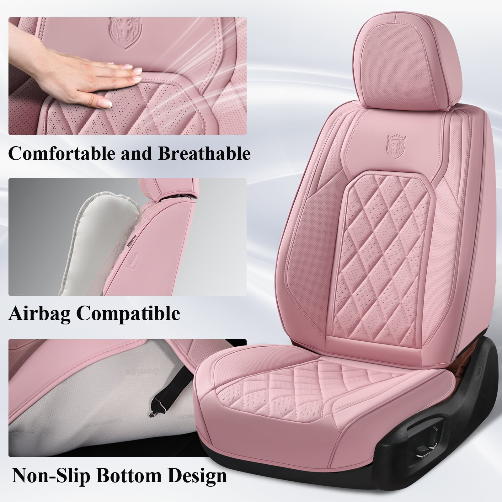 Coverado Pink Car Seat Covers Full Set, Waterproof Faux Leather Seat Protectors, Auto Interior Accessories Universal Fit Most Cars SUVs Pickup Trucks
