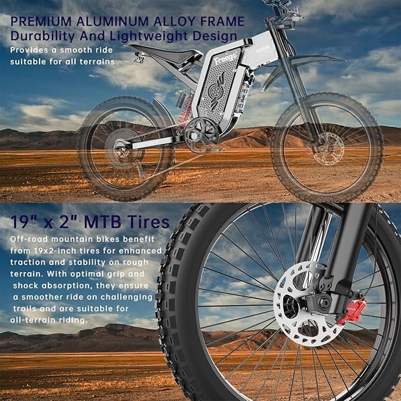 Freego X2Pro 6000W(Peak)Motor 60V 30Ah Battery Electric Motorcycle for Adults,Electric Dirt Bike Teens ,50MPH Off Road Electric Bicycle,19x2 Full Suspension/Four-Piston Hydraulic Brake UL2849