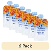 (6 pack) Gerber Stage 2 Baby Food, Sweet Potato Carrot Beef & Tomato, Baby Food Pouches, Puree 3.5 oz