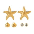 thumbnail image 2 of RYUJNDK 3 Pair Fashionable Gold Plated Starfishes Shell Earrings Set Stackable Ear Studs Accessory for Casual Or Vacation Outfit, 2 of 10