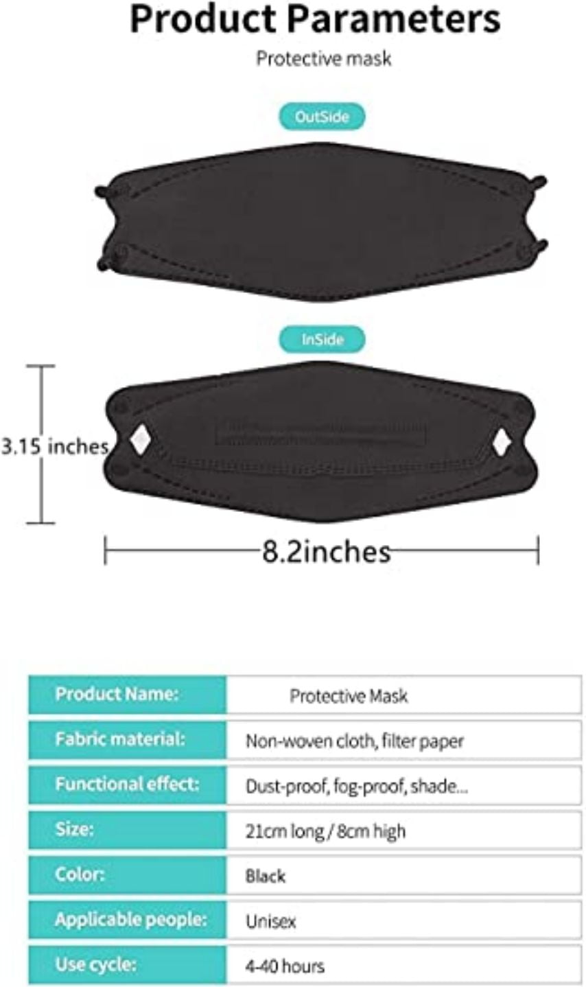 Korea Black Disposable K.F94 Face Masks 4-Layer Filters Breathable Comfortable Protection, Protective Nose Mouth Covering Dust Mask Made in Korea , for Male Female 100 Pack