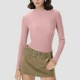 thumbnail image 2 of QATAINLAV Womens Ribbed Knit Pullover Sweater Solid Color Mock Neck Long Sleeve Tops Lightweight Thermal Undershirts Blouse, Pink, S, 2 of 8