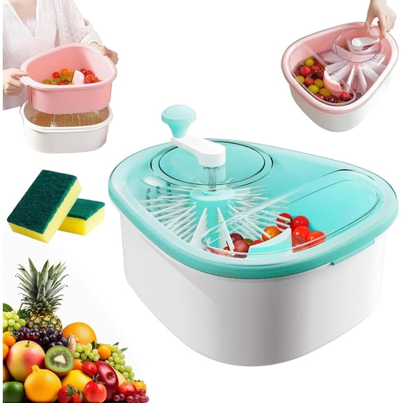 Spinner limpir de frutas, gran lavra de frutas con cepillo para polvo, tazón portátil para limpiar frutas con tapa, limpir de frutas y verduras con colr y tazón, para verduras, hierbas,