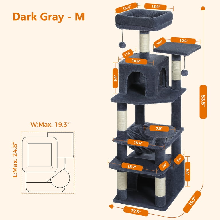 Pawz Road 54-Inch Multi-Level Cat Tree Tower, Dark Gray photo 7