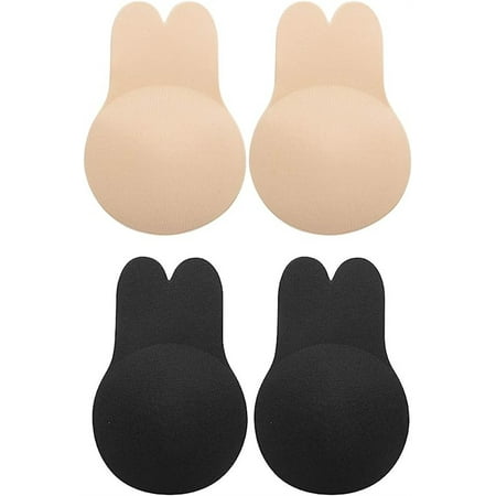NOGIS Invisible Bra 2 Pair Women Breast Lift Tape Adhesive Bra Silicone Strapless Nipple Covers Backless Rabbit EarSizeC/D