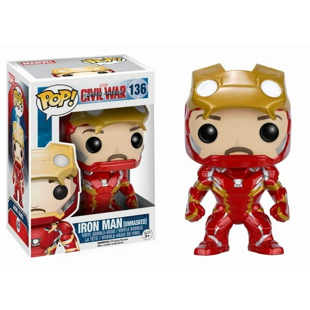 Figura de vinilo Funko POP! FK7225 de 9,9 cm de Iron Man Unmasked de Capitán América 3 de Civil War (edición limitada)