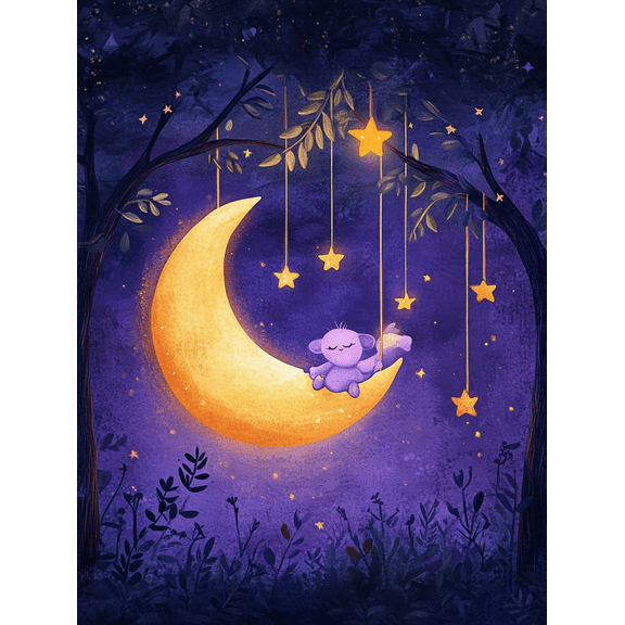 Purple Creature Moon Canvas Print/Wall Art， Suitable for Living Room， Bedroom， Nursery， Office， and Hallway Decoration.