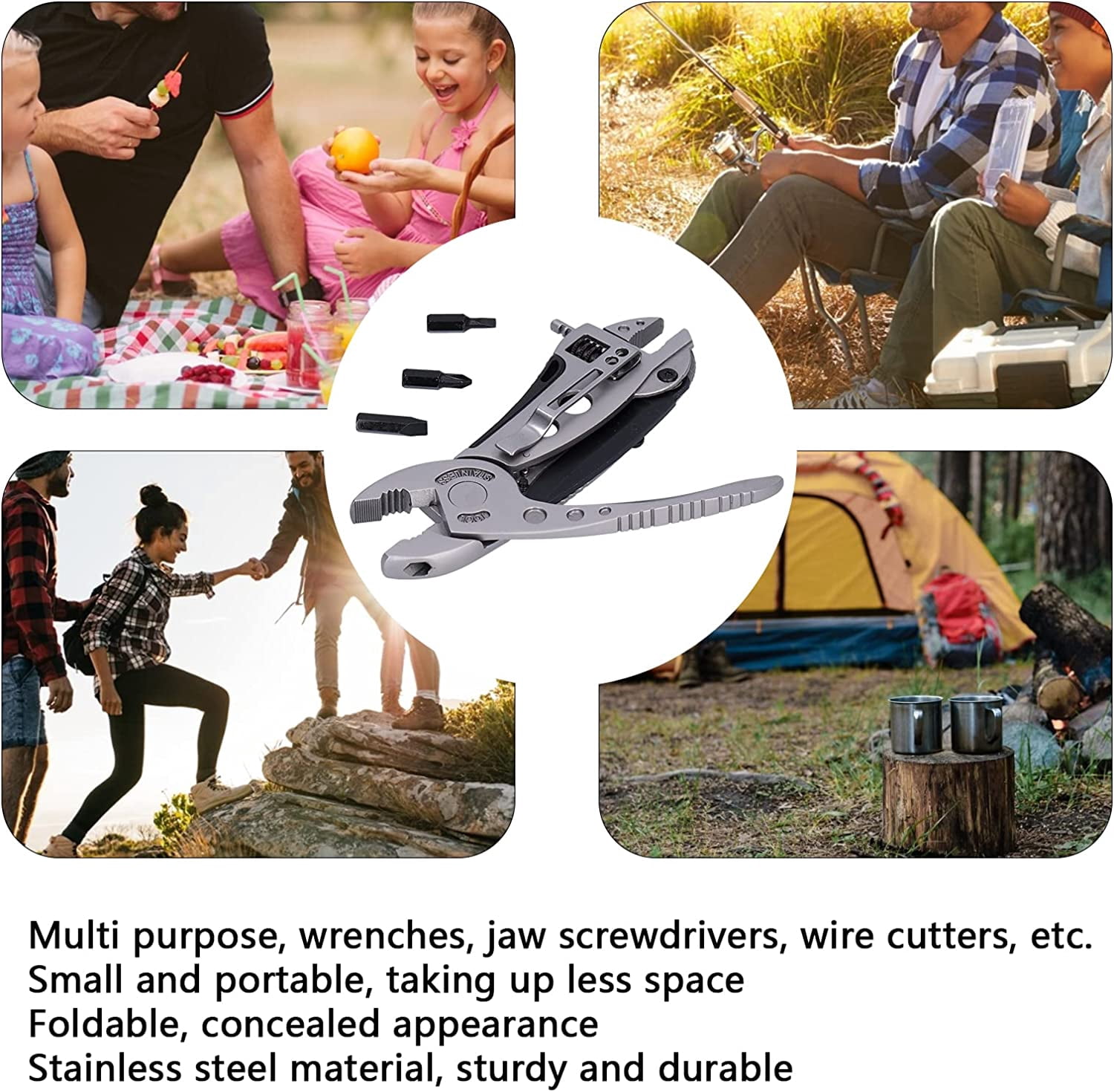 1 Pack Multifunctional Tools Pliers Screwdriver Stainless Steel Multitool Pliers Foldable Multipurpose Portable Multi Tool Wrench for Camping Fishing DIY