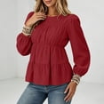 thumbnail image 4 of Hurxie Womens Puff Long Sleeve Babydoll Tops Summer Peplum Pleated T Shirts Casual Loose Fit Flowy Blouses Red,2XL, 4 of 8