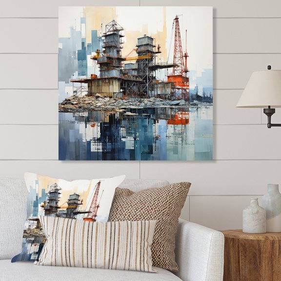Designart "Blue Oil Rigs landscapes Industrial II" Oil Rigs / Fields Metal Wall Decor
