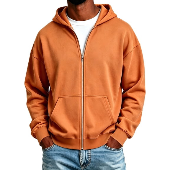 Havenx Men's Full Zip Up Hoodie Long Sleeve Hoodies with Pockets Solid Color Hooded Sweatshirt Workout Lightweight Athletic Fall Winter Pullover,Orange M