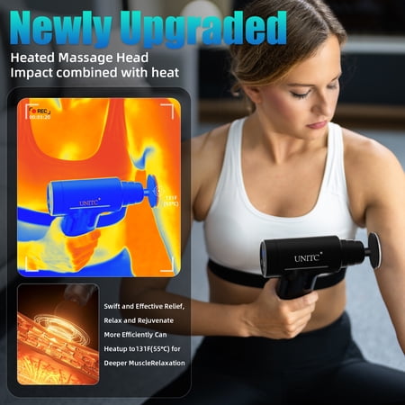 HUAUOO UNITC MINI MASSAGE GUN WITH HEAT AND COLD, DEEP TISSUE MESSAGER WITH 6 HEADS, GIFTS