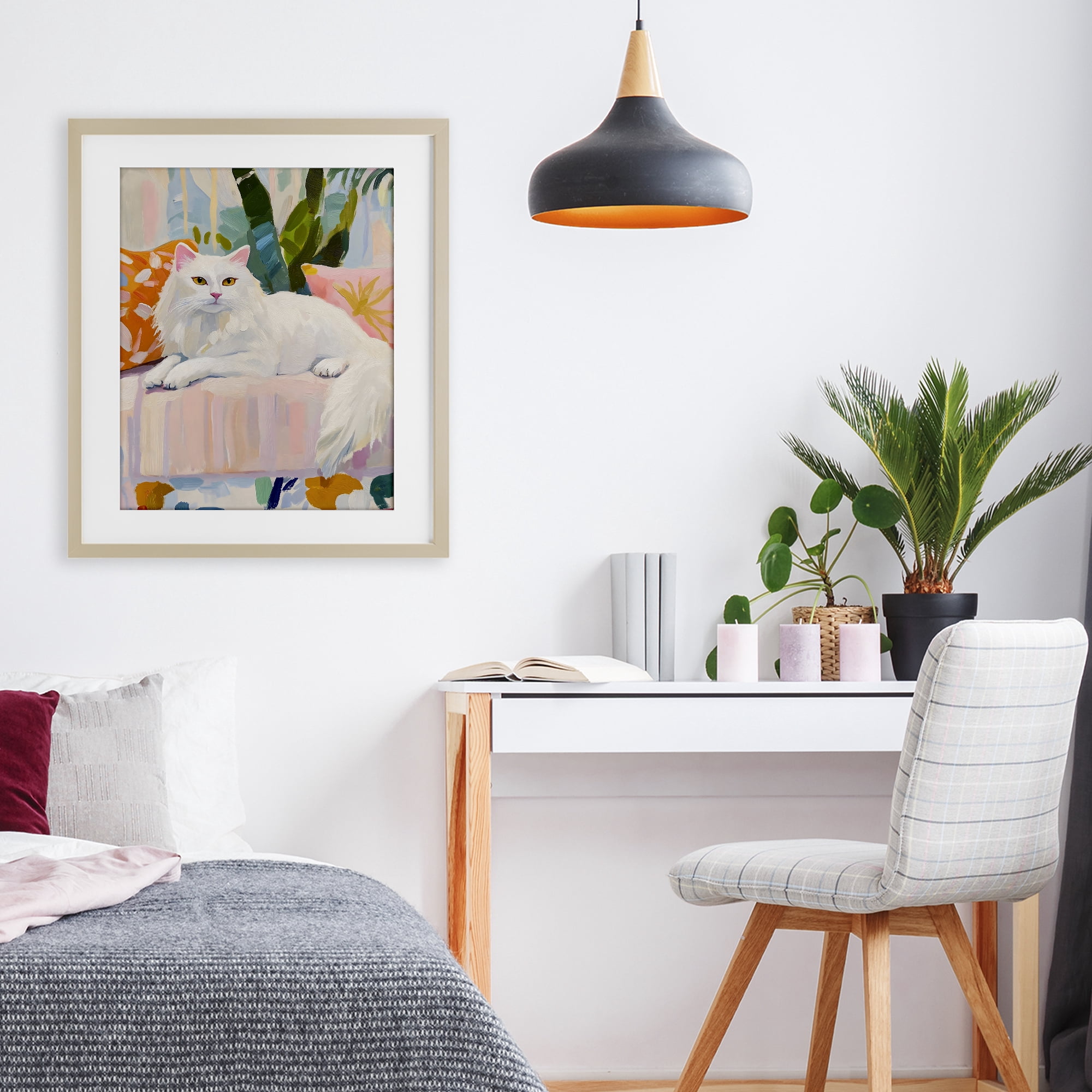 Stupell Industries Fancy Cat on Pastel Sofa Birch Framed Print Under Glass, design by The Prints Vibe