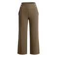 thumbnail image 4 of Sunnin Solid Color High Waist Pants Elastic Waist with Pockets Cropped Casual Everyday Wear, 4 of 6