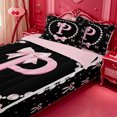 thumbnail image 3 of meiyoeat Pink Ribbon Bowknot Zipper Full Size Comforter Sets with Fitted Sheet and 2 Pillowcases For Girls,Lovely Bowtie Alphabet Print P Zipper Bedding Set For Kids,Pink Reversible,4-Piece, 3 of 7