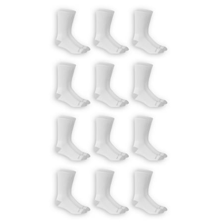 Fruit of the Loom Dual Defense Men's Crew Socks, 12 Pack, 6-12, White/Gray