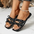 thumbnail image 4 of hoksml Women Square Open Toe Slide Sandals, Polka Dot Upper Multi Knotted Strap Slip On Flat Sandals, 4 of 9
