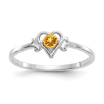Auriga Fine Jewelry 14K White Gold Citrine Birthstone Heart Ring Size 7 Valentine's Day Gift for Women