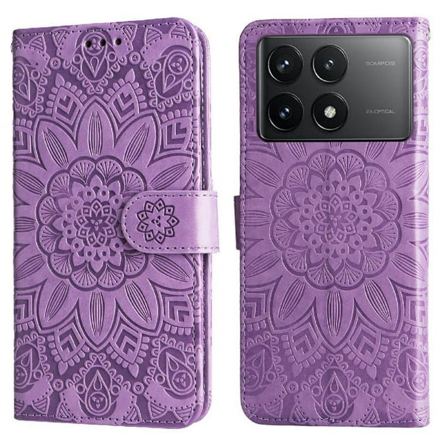 Funda tipo cartera GANGXUN para Xiaomi Poco F6 Pro , diseño girasol, cuero PU, soporte, cierre magnético, tarjetero