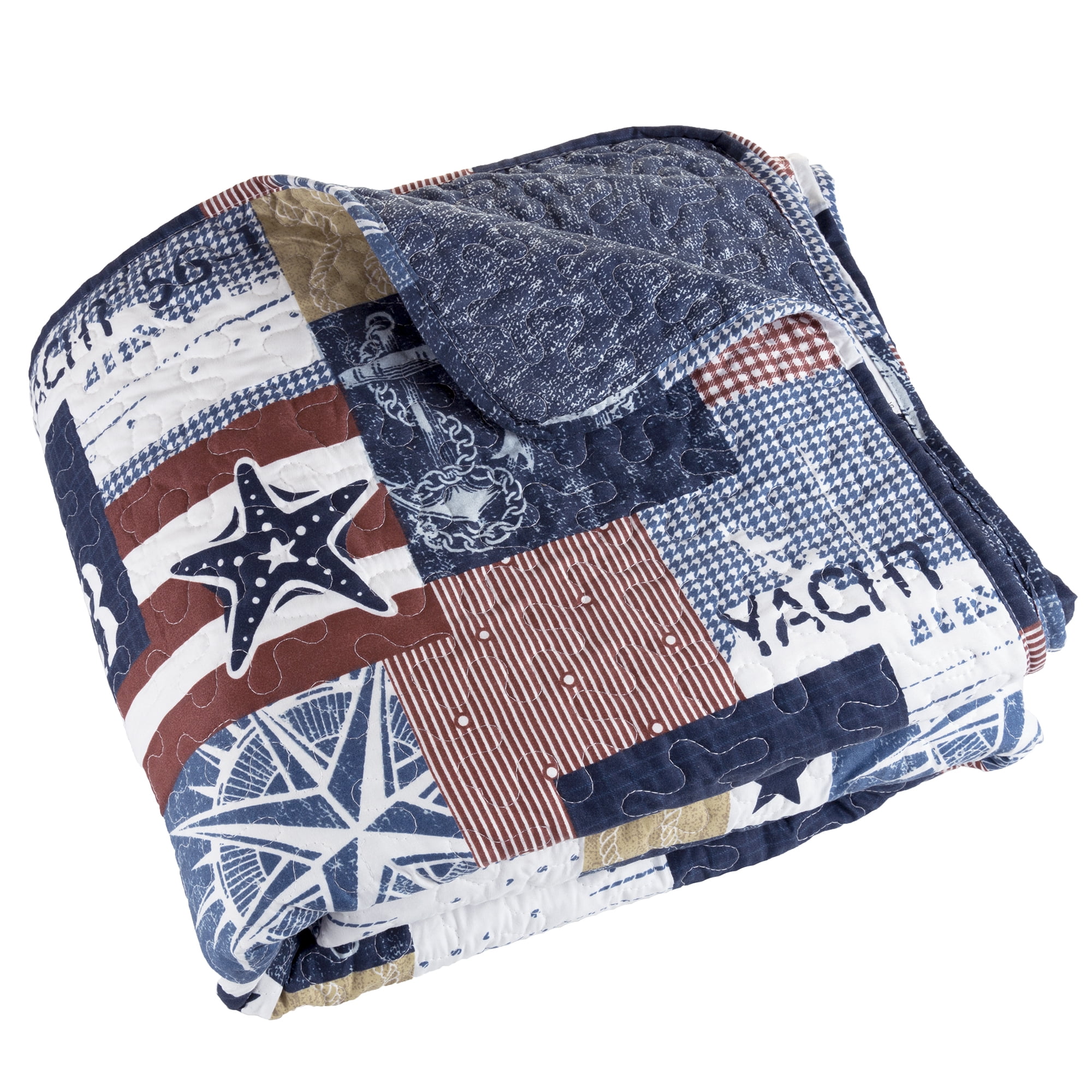 Lavish Home 3-Piece Quilt Set - Full/Queen Nautical Blanket and Shams