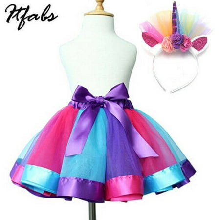 Kid Girls Tutu Tulle Dress Lace Layer Princess Dance Skirt With Unicorn