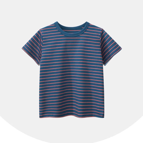 Blusas y camisas de manga corta con cuello redondo Camiseta de rayas de manga corta con cuello redondo de verano para niños Top informal versátil para bebés para usar al aire libre Conjunto de poliést