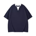 thumbnail image 2 of Men Shirts Solid Color Short Sleeve Crew Neck Casual Slim Fit Layered Comfortable Summer Tee Home Party Navy Mens Tshirts, 2 of 4