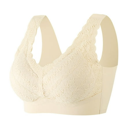 Bras for Women Full Figure Minimizer Plus Size Wire Free Beauty Lace Padded Full Coverage Cute Wide Strap Lift Up Bra White 38C