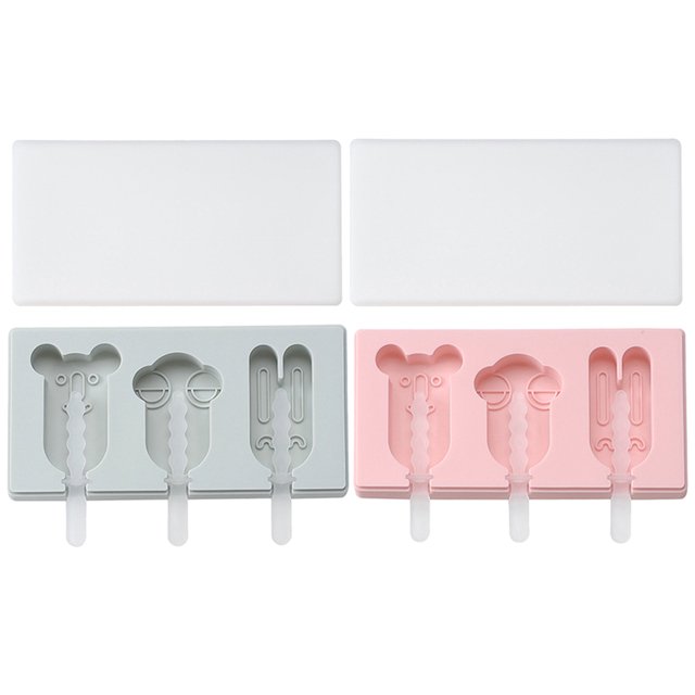 Molde de helado hecho a mano de 2 piezas DIY Molde de paleta de helado de silicona creativo con tapas para uso de bricolaje (Molde de búho rosa y molde de búho azul con palitos de plástico)