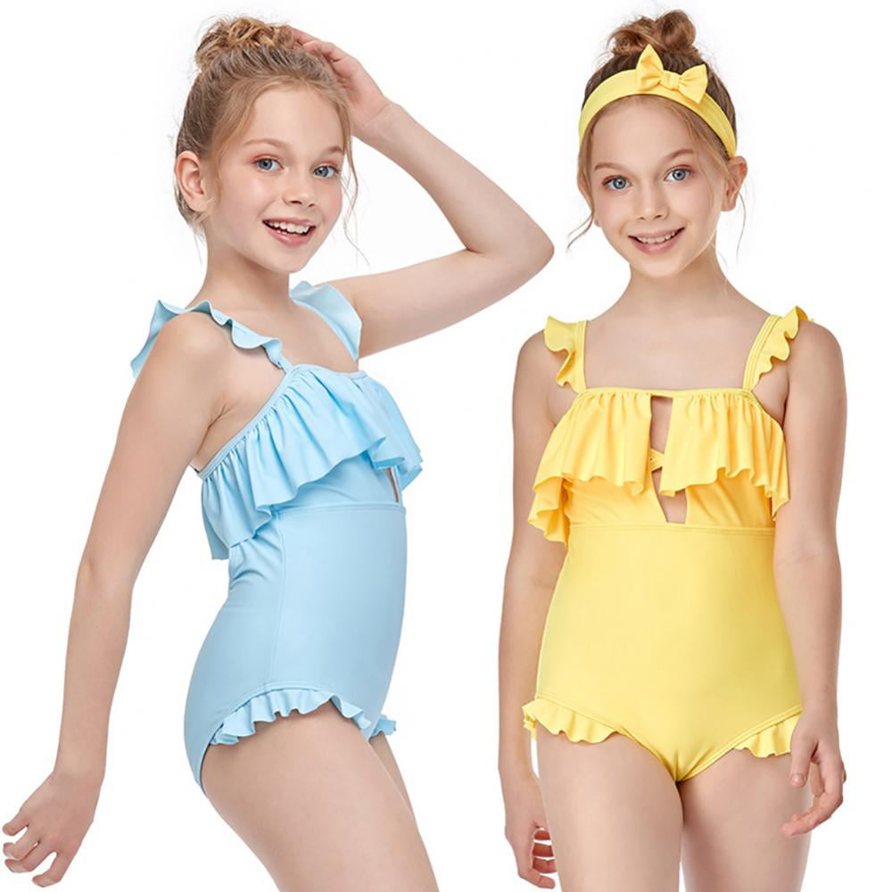 Buy SHEKINI Girls Leopard Print Bathing Suits Ruffle One Piece Swimsuits  Cute Beachwear, Lemon Yellow, 6 Years at