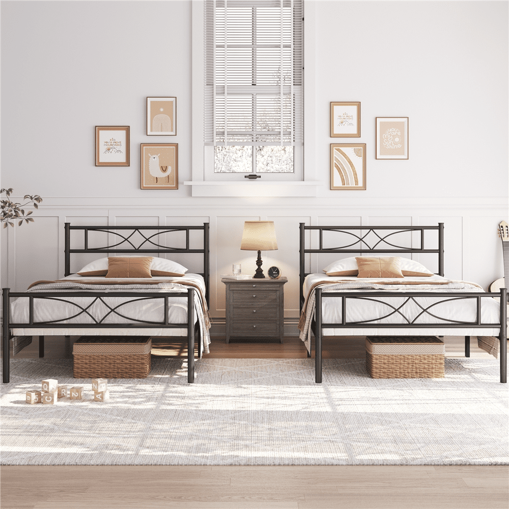 Renwick Metal Platform Twin Bed with Curved Design, Black, Adult