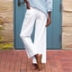 thumbnail image 5 of Pantalones capri de lino de cintura alta y pierna ancha para mujer - Pantalones casuales de negocios con bolsillos - Lisos/estampados, S-2XL, 5 of 8