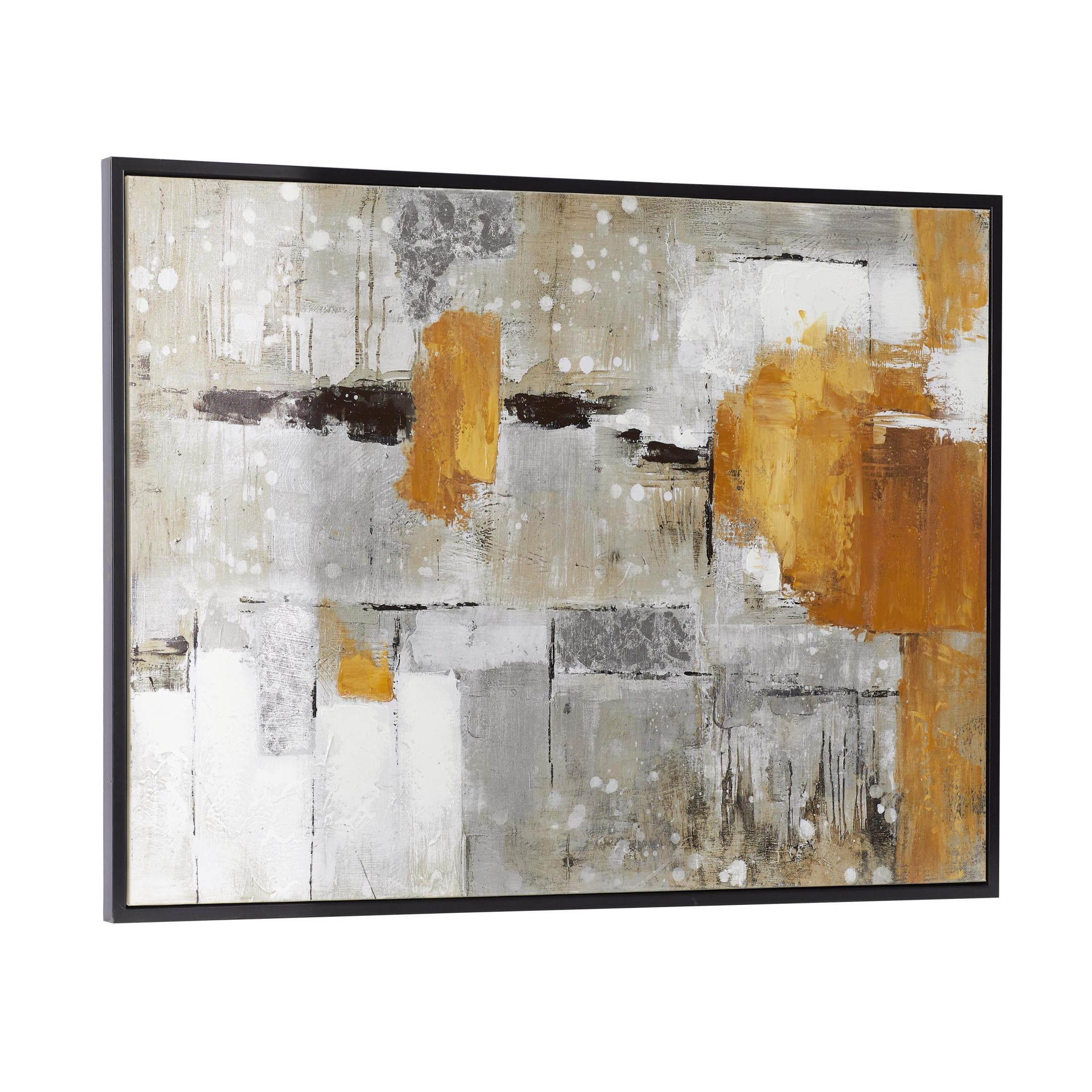 48" x 36" Abstract Framed Wall Art with Black and Yellow Details, by DecMode