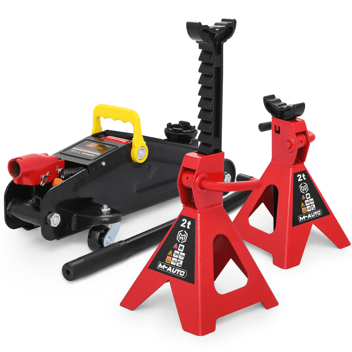 MAUTO 3PC Jack & Stands Set Heavy Duty Manual Floor Jack with 2 Jack