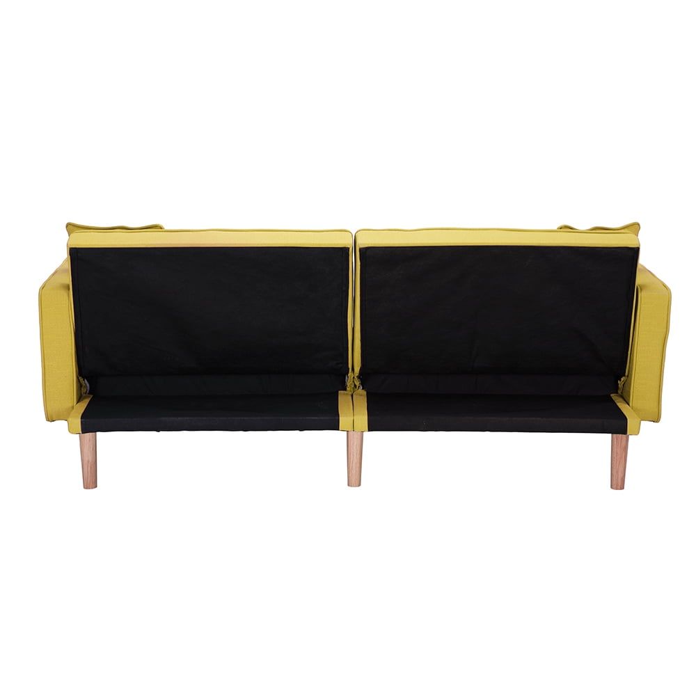 Kepooman Modern Futon Sofa Bed With 2 Pillows for Small Spaces Living Room Bedroom, Yellow Kepooman Modern Futon Sofa Bed With 2 Pillows for Small Spaces Living Room Bedroom, Yellow