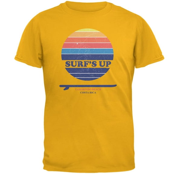 Surf's Up Tamarino Beach Costa Rica Mens T Shirt Gold X-LG