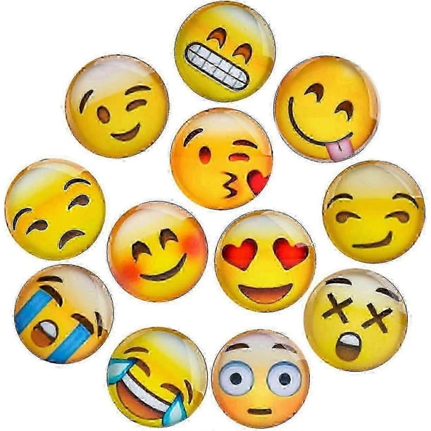Emojis magnéticos, paquete de 12 imanes de vidrio 3D con forma de carita sonriente para refrigerador y pizarra blanca (3 cm)