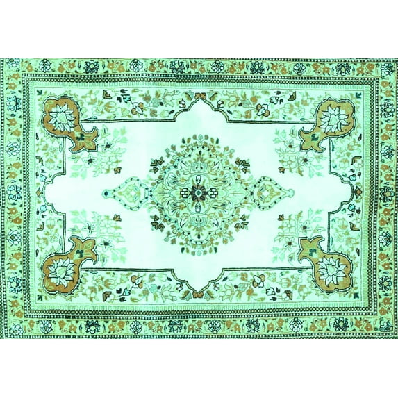 Ahgly Company Indoor Rectangle Medallion Turquoise Blue Traditional Area Rugs, 3' x 5'