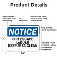 thumbnail image 2 of (2 Pack) Fire Escape Ladder Keep Area Clear OSHA Notice Sign 14 Inch X 10 Inch Indoor / Outdoor Rust-Free Aluminum Metal Signs for Workplace, Workshop, and Construction Site, Made in, 2 of 8