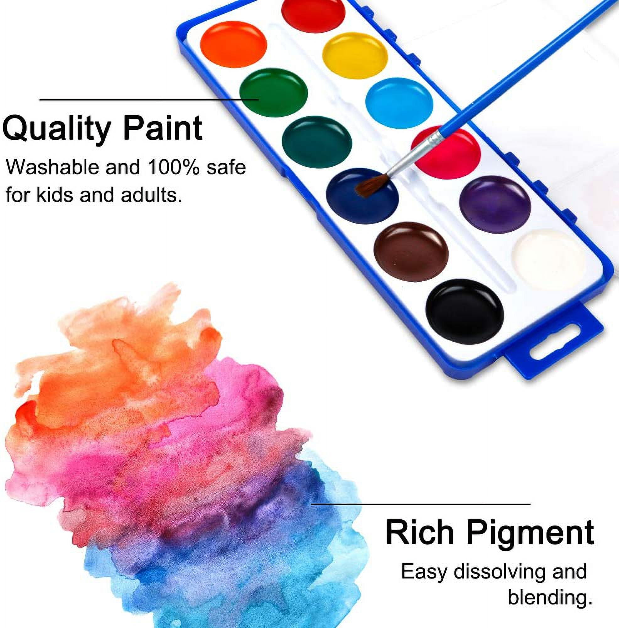 Watercolor Paint Sets for Kids - Bulk Pack of 12, 8 Washable Water Color  Paints in Palette Tray and Painting Brush for Coloring, Art, Party Favors