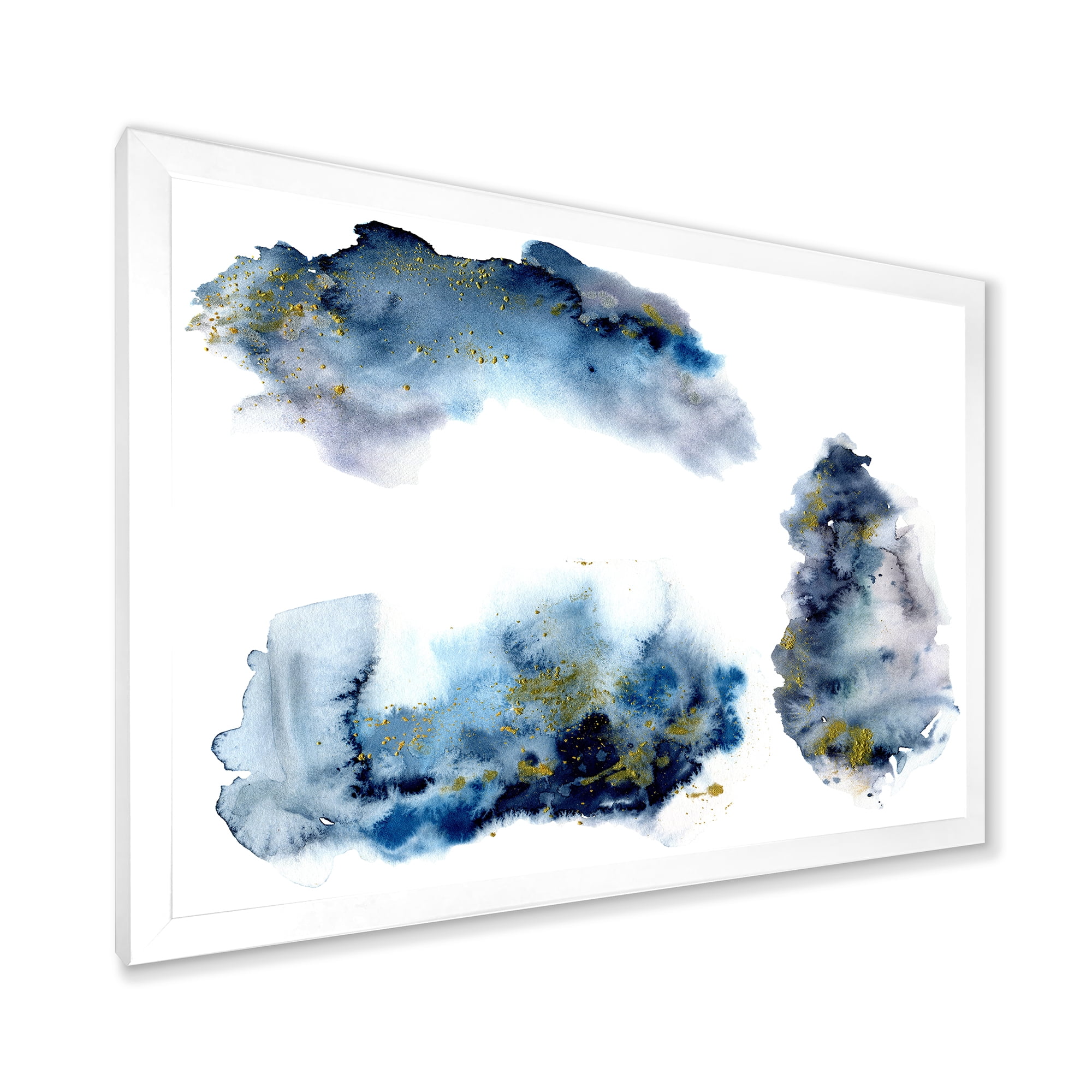 Designart 'Gray and Blue Clouds With Golden Glitter' Modern Framed Art Print