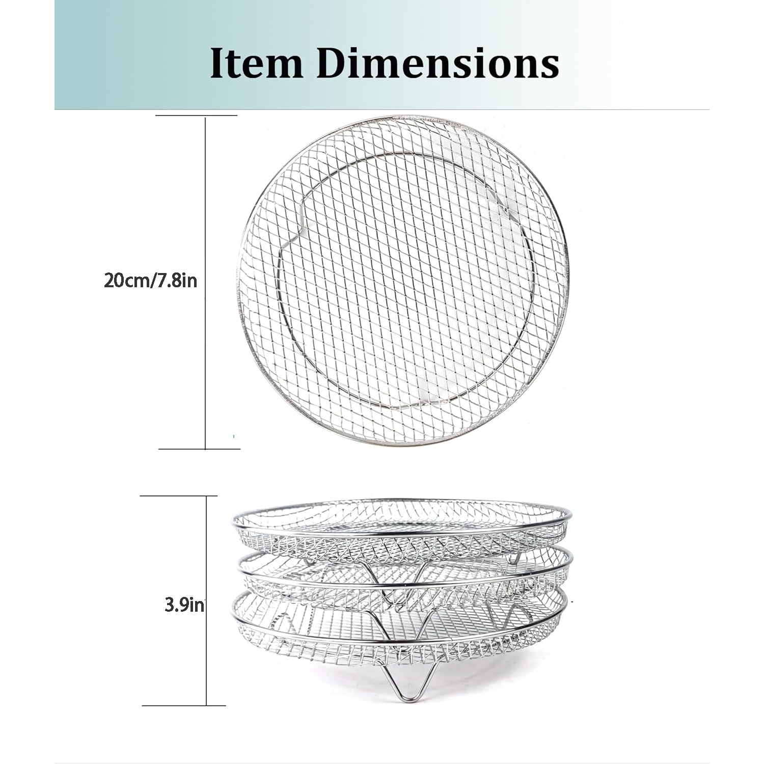 GoXteam Round Air Fryer Rack Set of 3, Stackable Multi-Layer Stainless Steel Dehydrator Rack, 7.8in Round Air Fryer Accessories for Cosori, Instant Vortex, Nuwave Air Fryer